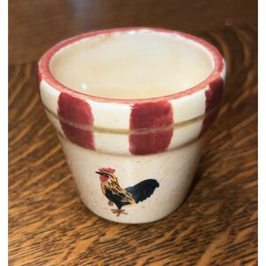 Vintage Ceramic Rooster Votive Candle Holder Farmhouse Country Red Checkered